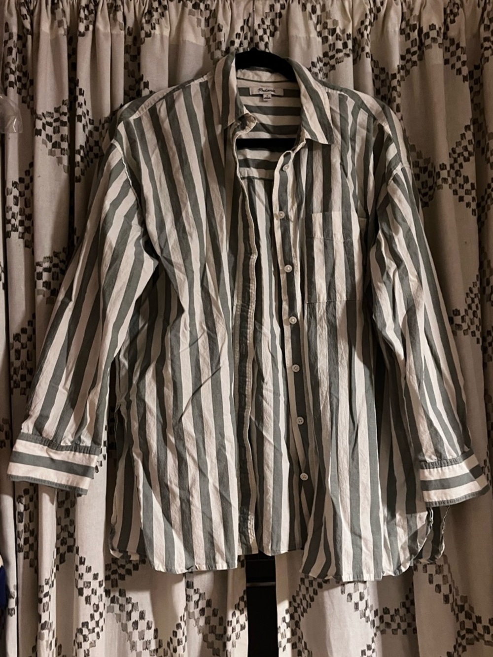 Madewell Striped Button-Up in Cream and Sage Green